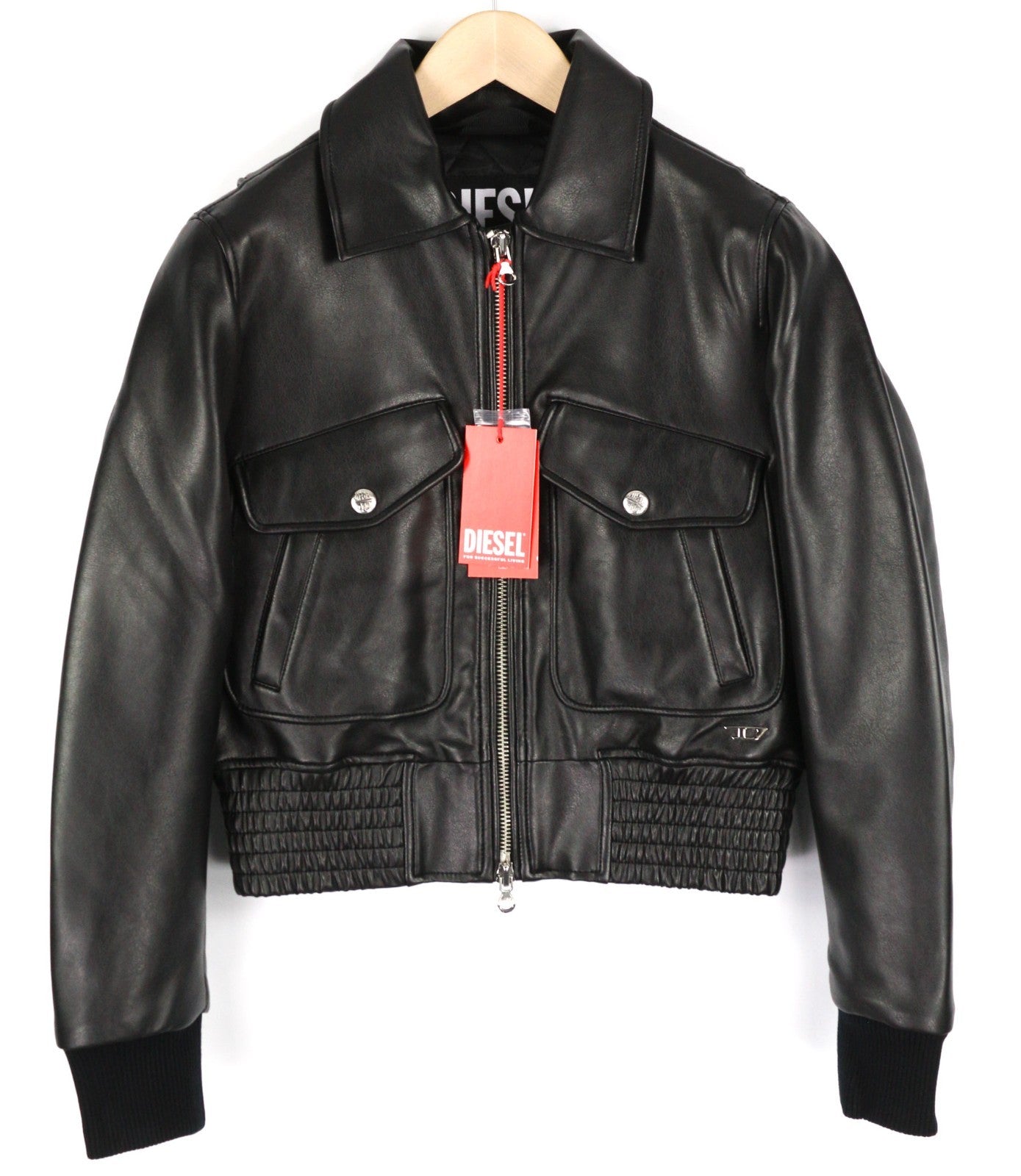 DIESEL G-Feijoa Women Jacket XS Black Coated Insulated Lined Polo Neck Jacket