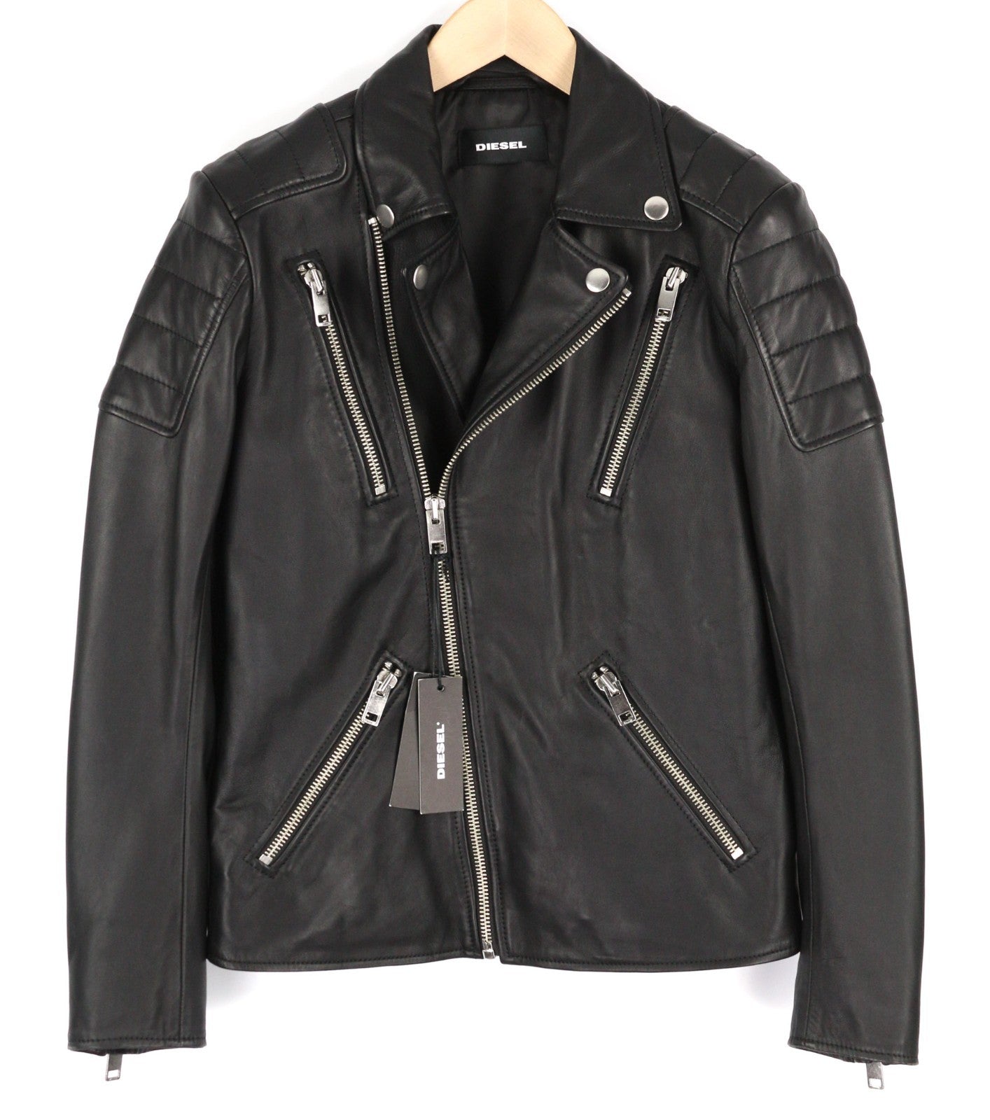 DIESEL R-Pusmir vyriška striukė S, juoda, su avikailio pamušalu ir asimetrišku užtrauktuku. 