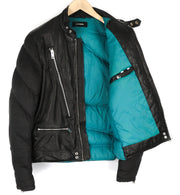 DIESEL L-Winter Men Jacket M Black Lambskin Leather Padded Band Neck Lined
