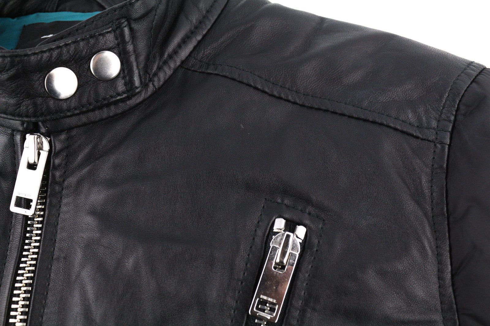 DIESEL L-Winter Men Jacket M Black Lambskin Leather Padded Band Neck Lined