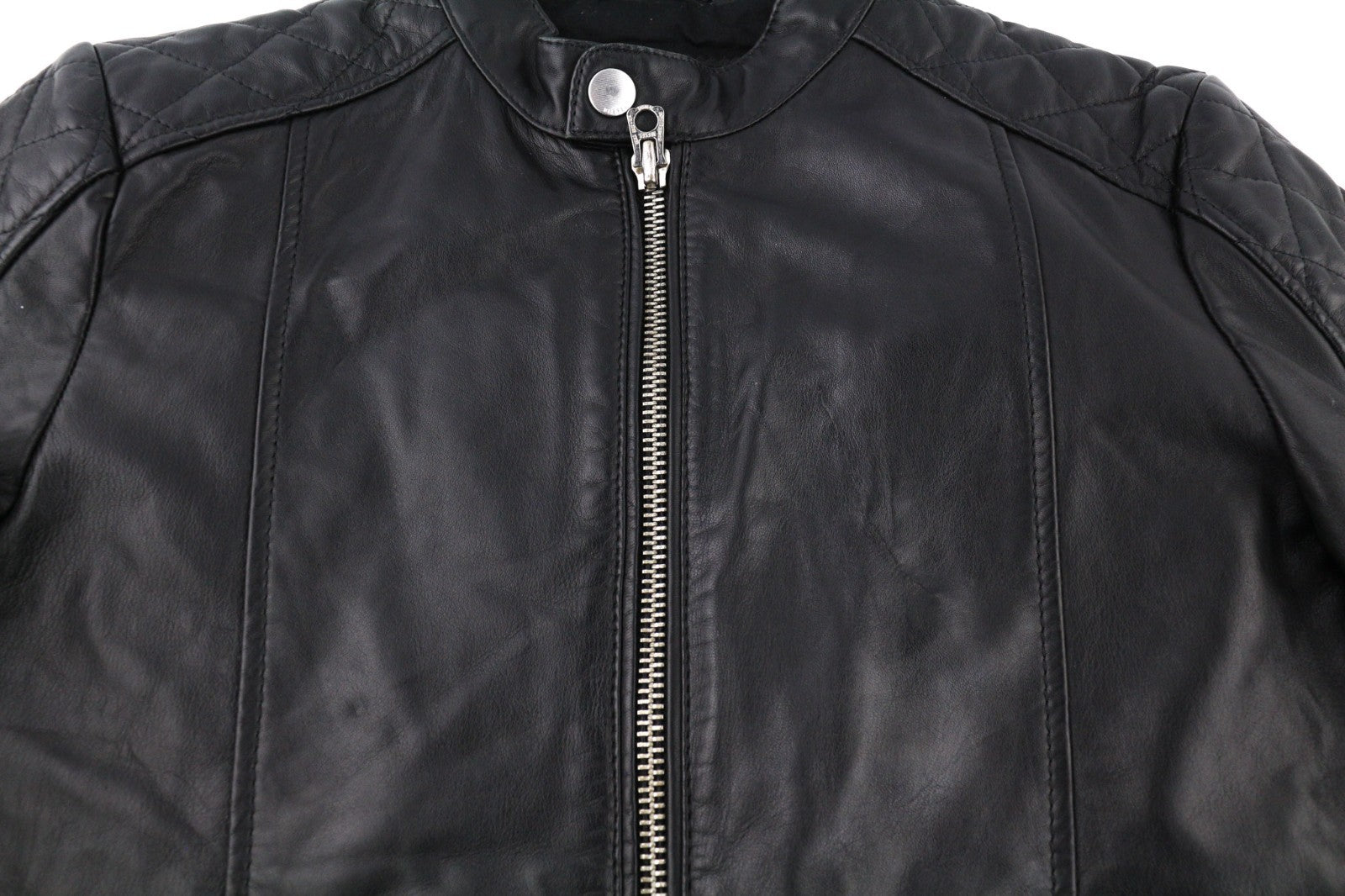 DIESEL L-Marton vyriška striukė S juoda odinė lengva striukė su užtrauktuku ant juosmens apykaklės 