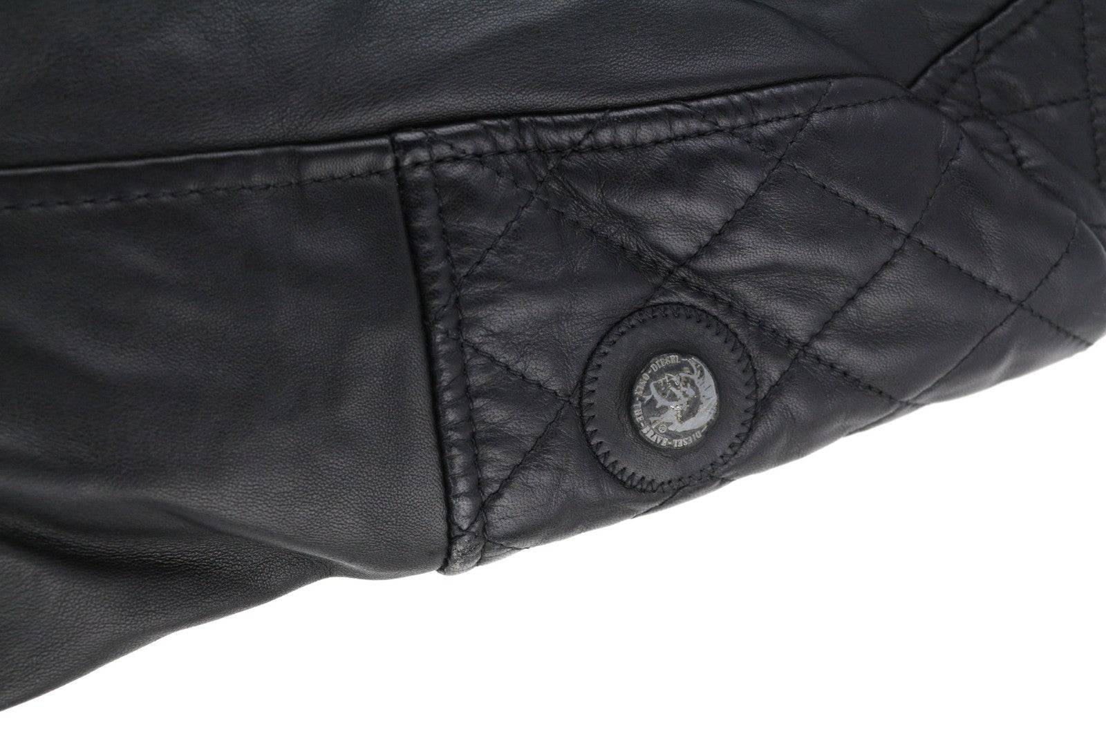 DIESEL L-Marton vyriška striukė S juoda odinė lengva striukė su užtrauktuku ant juosmens apykaklės 