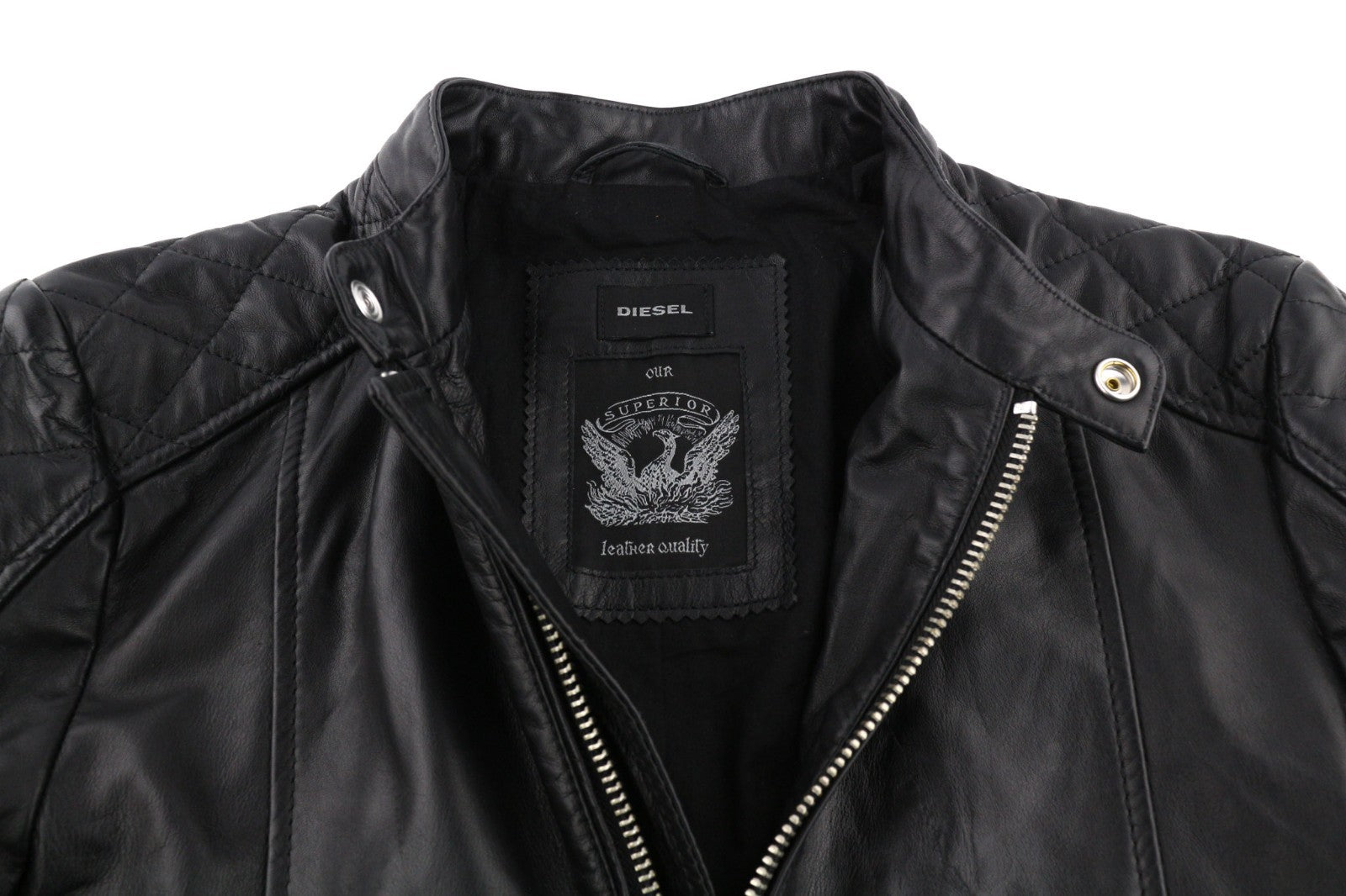 DIESEL L-Marton vyriška striukė S juoda odinė lengva striukė su užtrauktuku ant juosmens apykaklės 