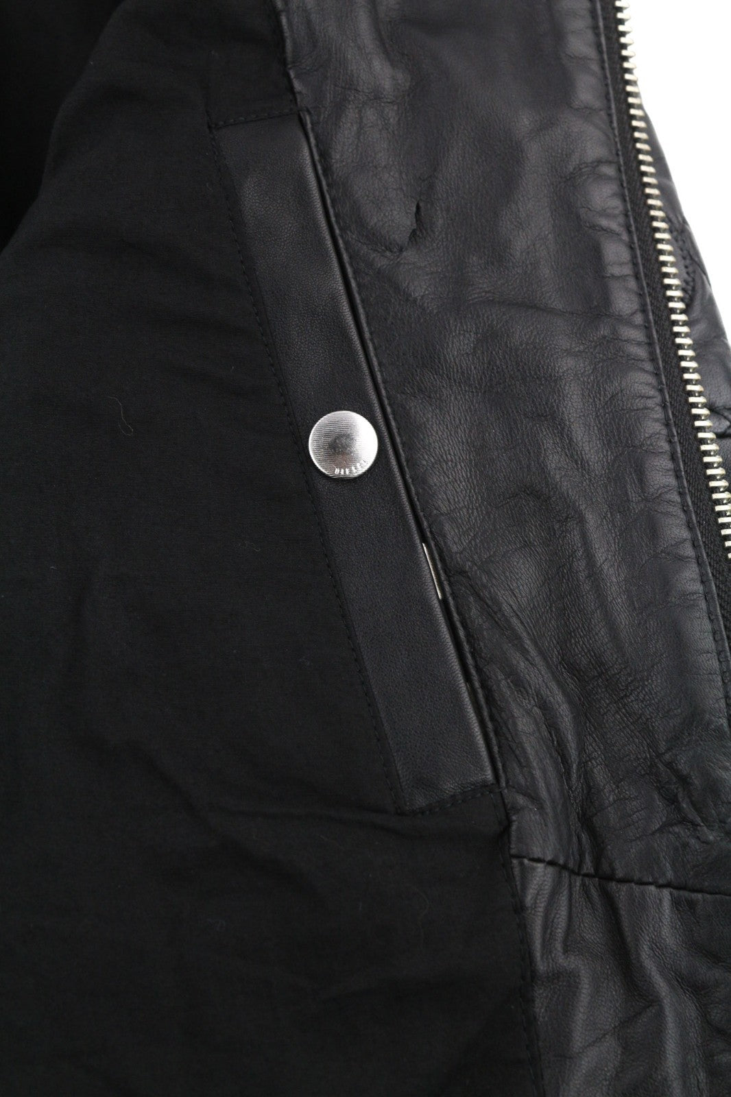 DIESEL L-Marton vyriška striukė S juoda odinė lengva striukė su užtrauktuku ant juosmens apykaklės 