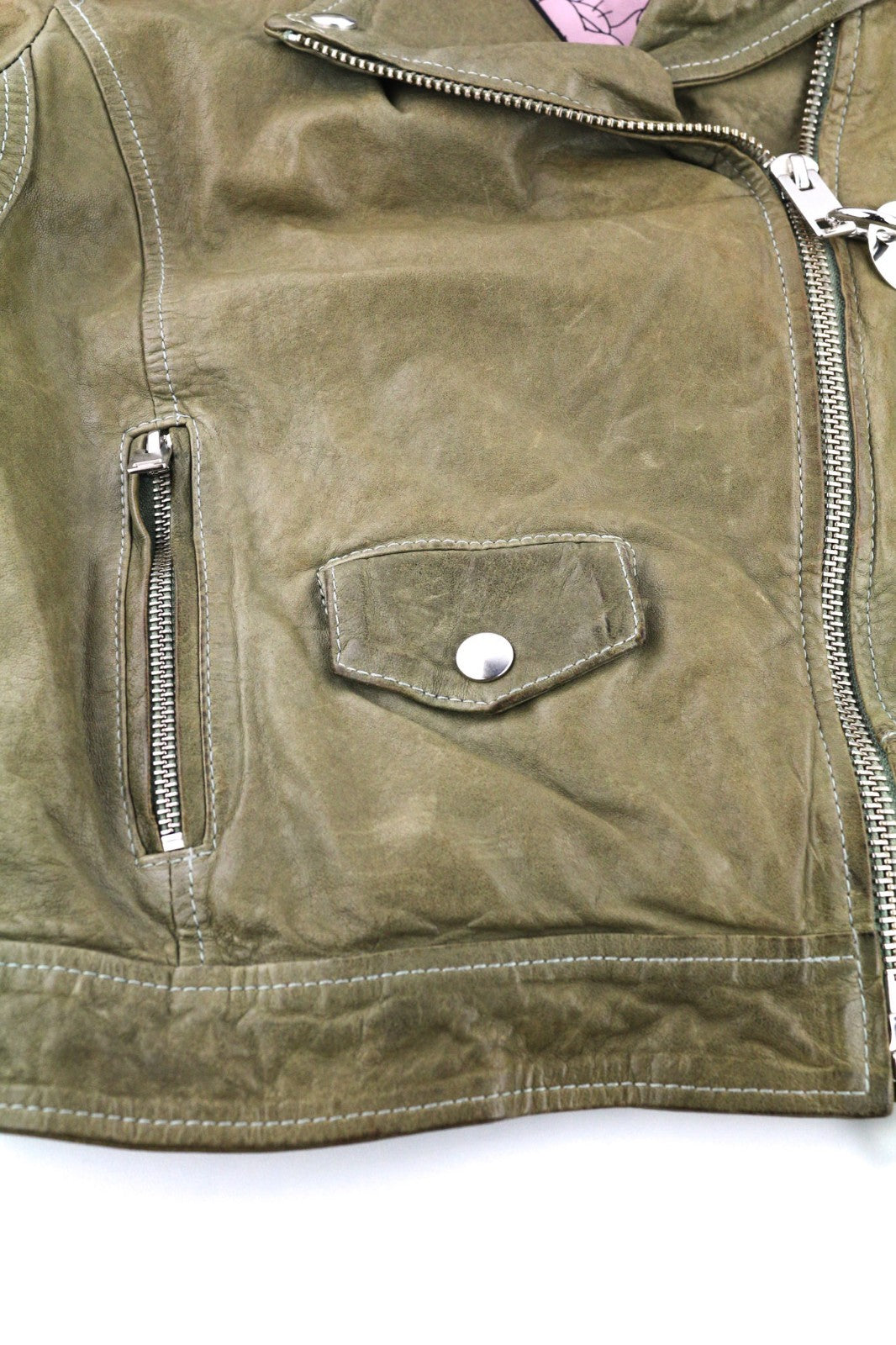 DIESEL R-Sery Women Jacket XS Lambskin Leather Asymmetric Zip Notch Collar