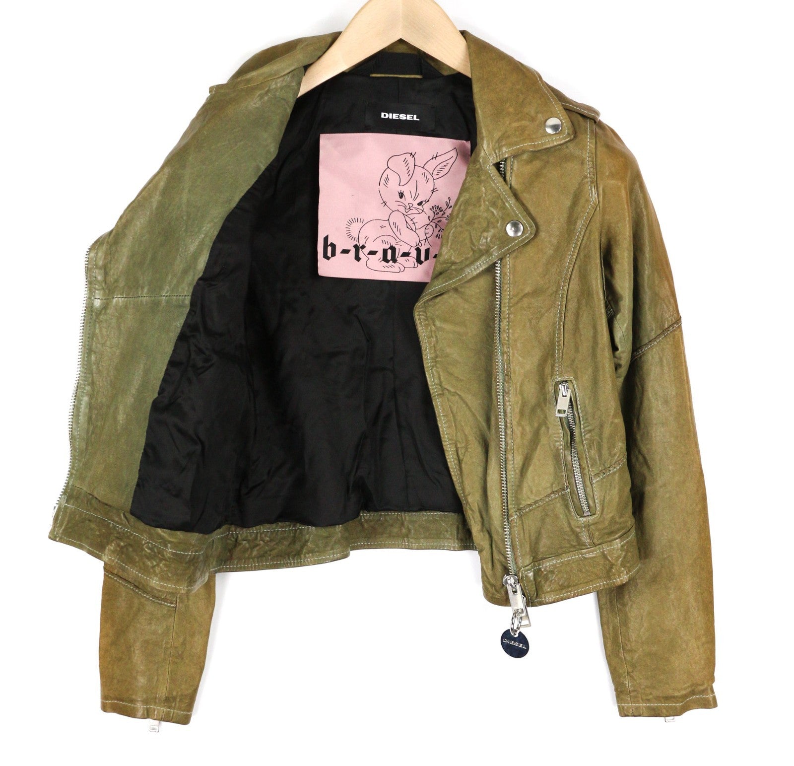 DIESEL R-Sery Women Jacket XS Lambskin Leather Asymmetric Zip Notch Collar