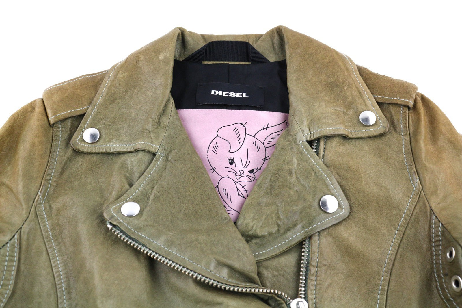 DIESEL R-Sery Women Jacket XS Lambskin Leather Asymmetric Zip Notch Collar