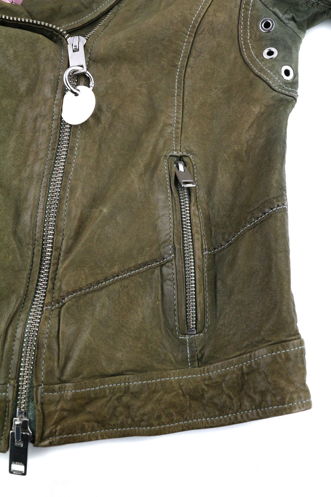 DIESEL R-Sery Women Jacket L Lambskin Leather Asymmetric Zipper Notch Collar