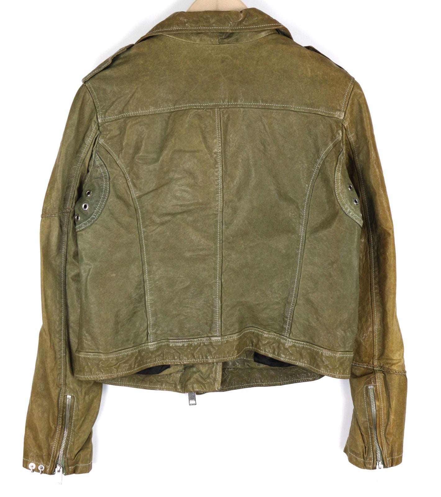 DIESEL R-Sery Women Jacket L Lambskin Leather Asymmetric Zipper Notch Collar