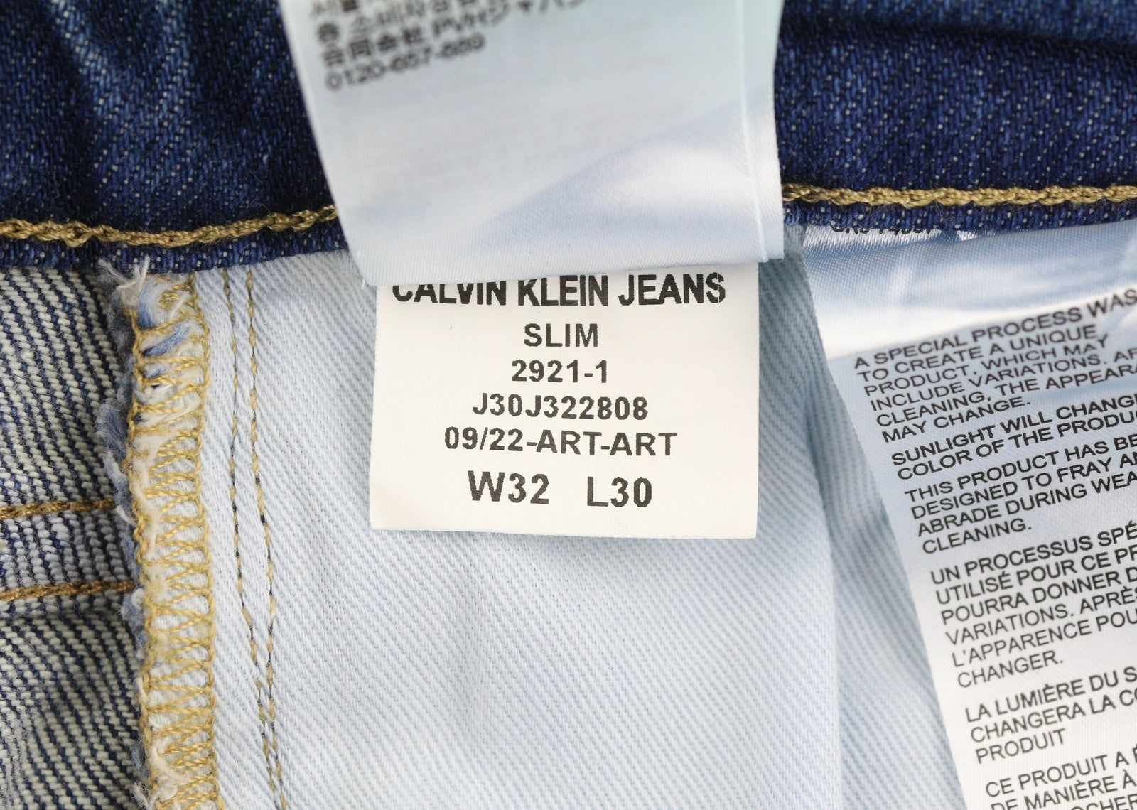 CALVIN KLEIN Slim Men Jeans W32/L30 Blue Faded Whiskers Distress Ripped Denim