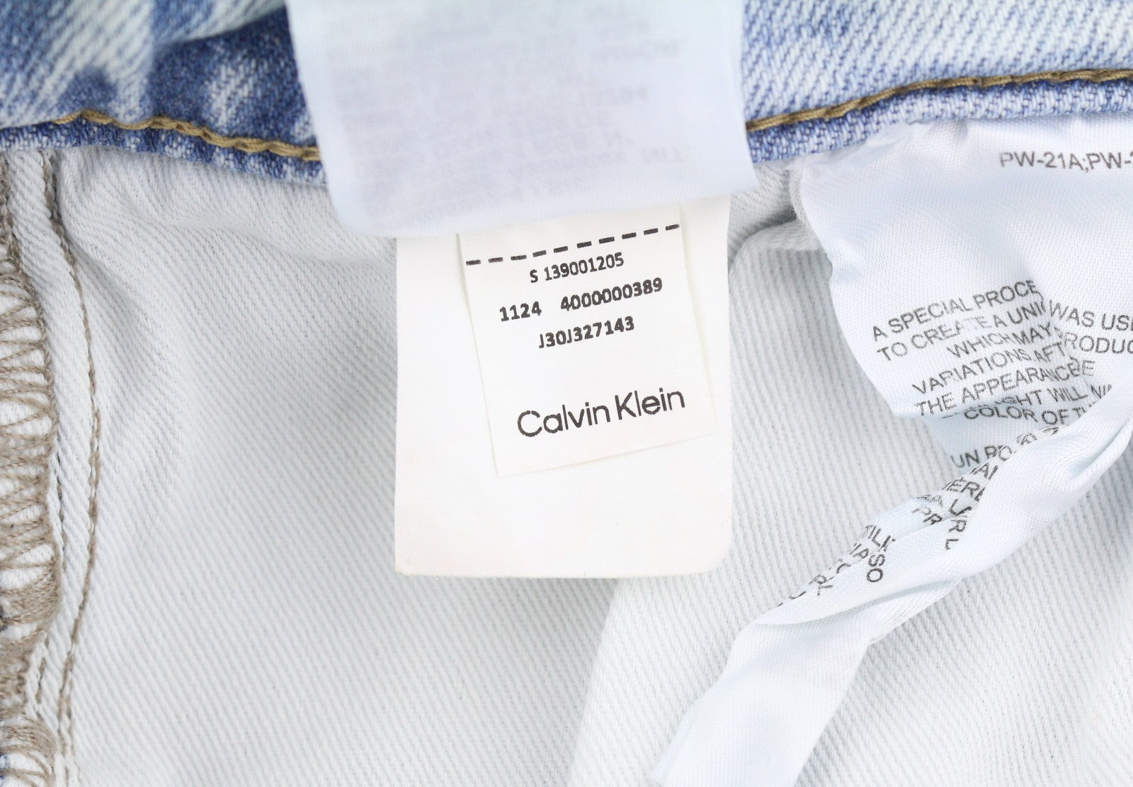 CALVIN KLEIN Slim Straight Men Jeans W34/L32 Blue Faded Whiskers Zip Fly Denim