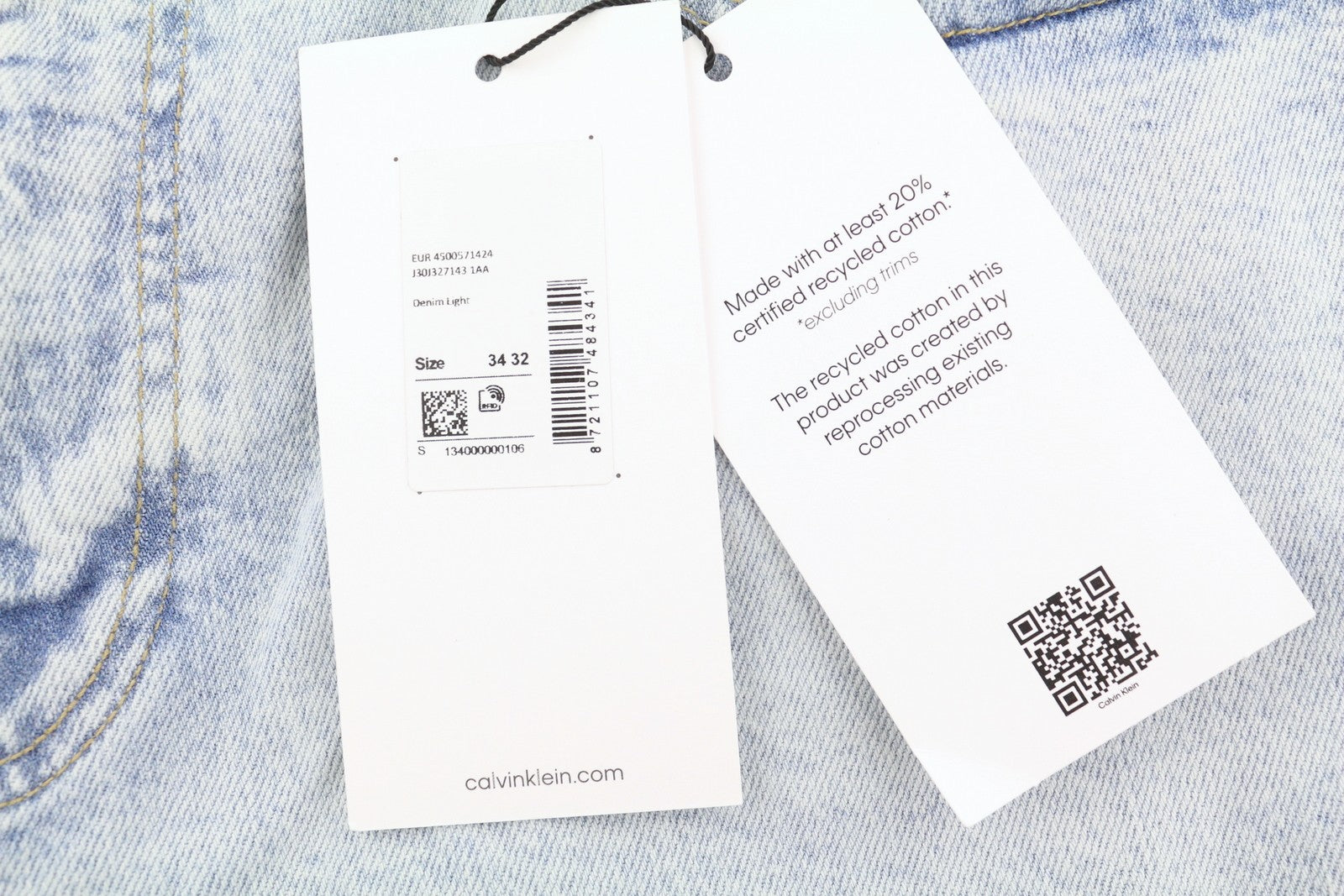 CALVIN KLEIN Slim Straight Men Jeans W34/L32 Blue Faded Whiskers Zip Fly Denim