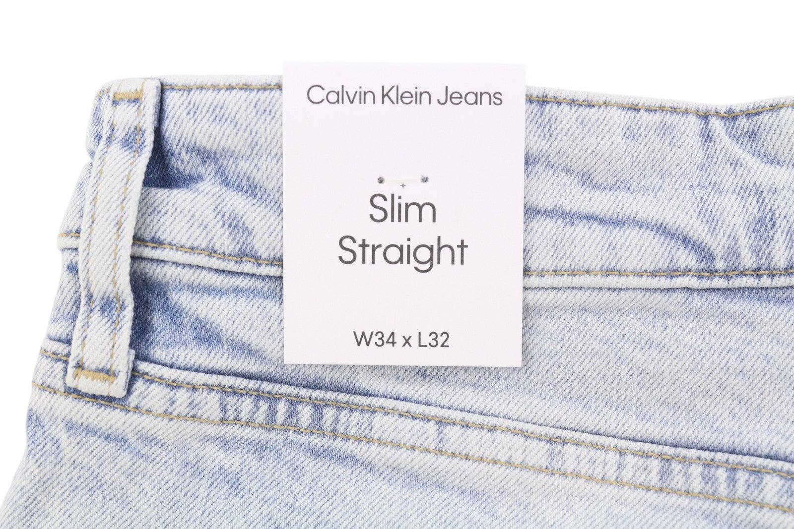 CALVIN KLEIN Slim Straight Men Jeans W34/L32 Blue Faded Whiskers Zip Fly Denim