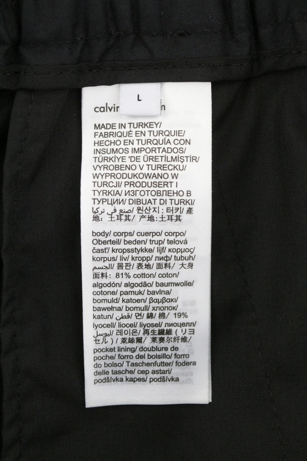 CALVIN KLEIN Cotton Seacell Modern Men Trousers L Black Regular Fit Pleated