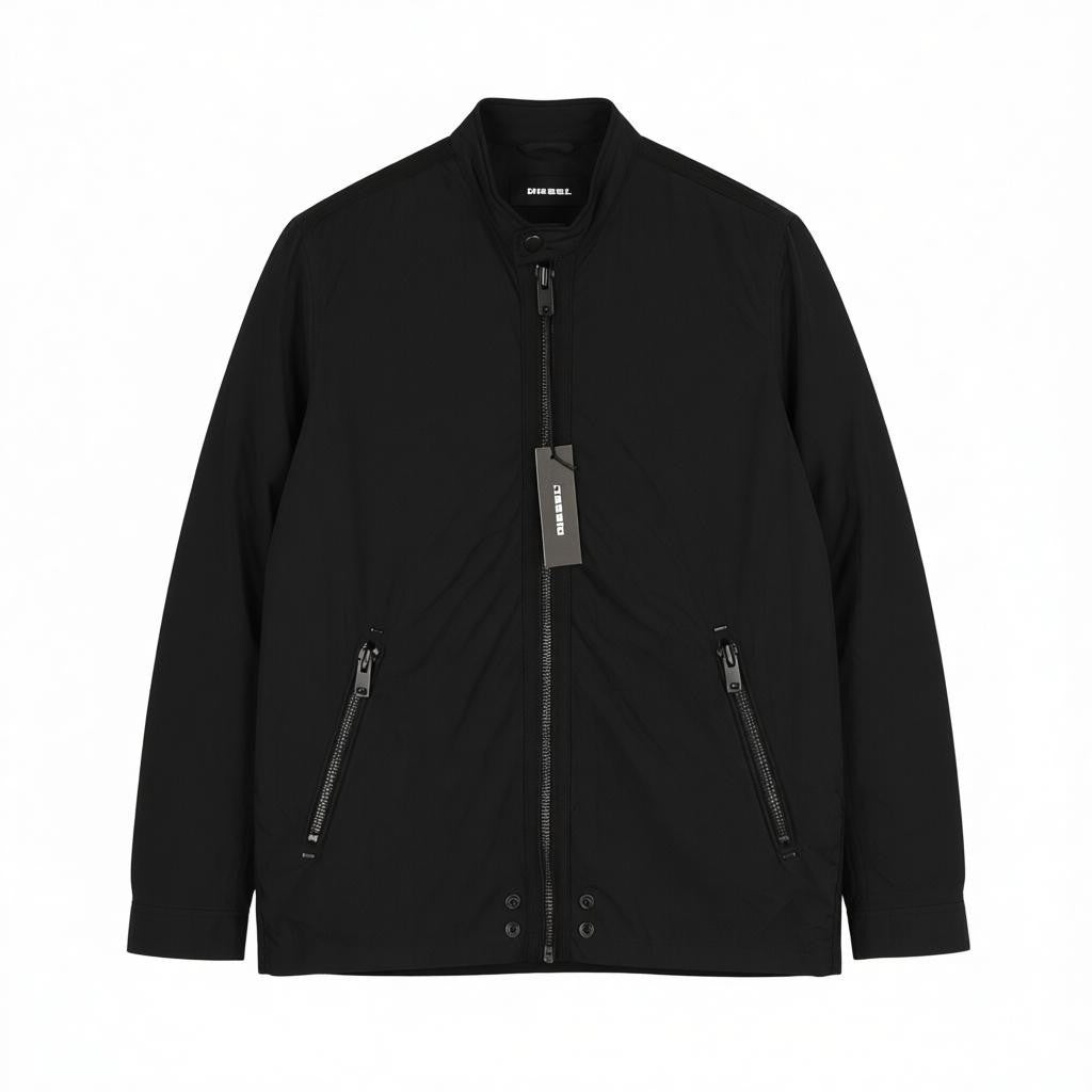 DIESEL J-Rum Men Jacket M Black Lightweight Band Neck Zip Jacket with Pockets