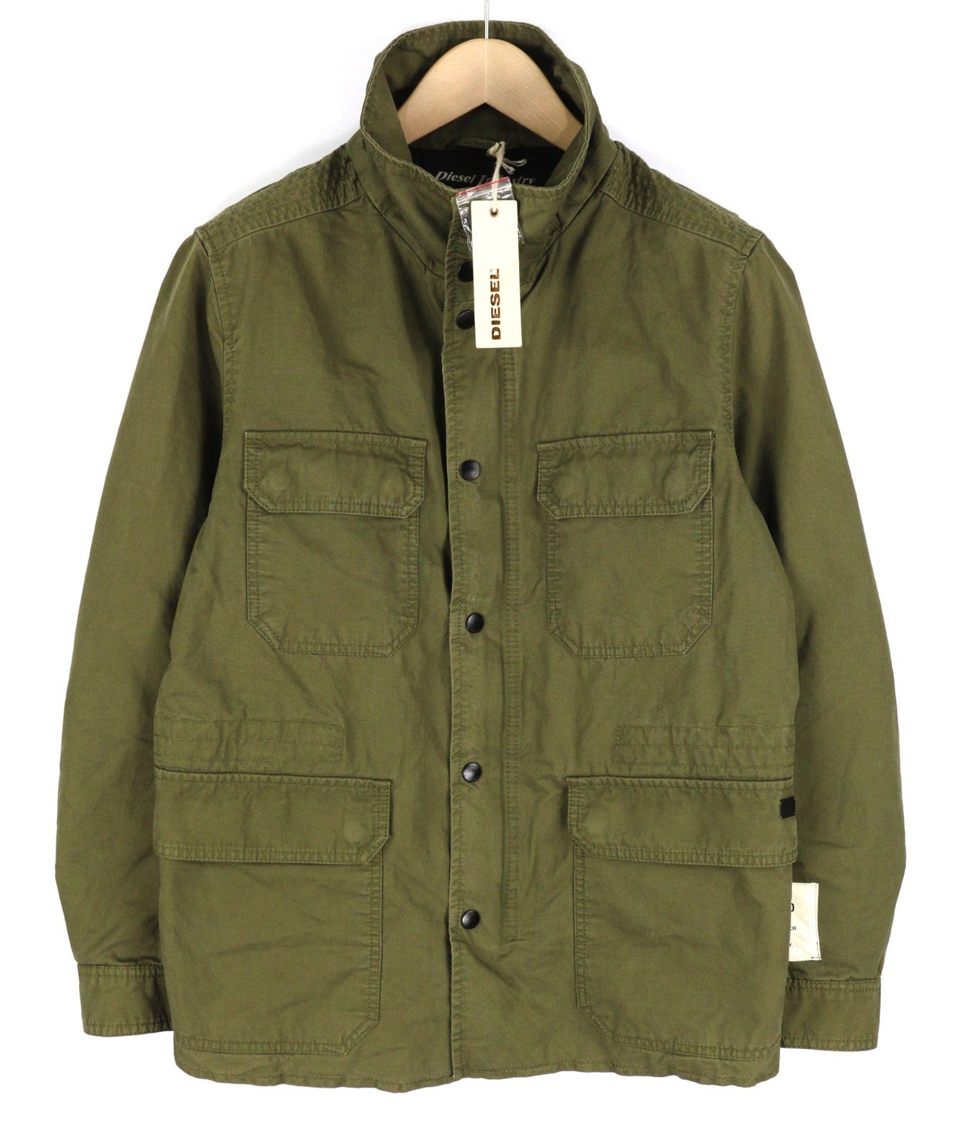 DIESEL Jamede Men Jacket S Khaki High Neck Zip Lined Drawstring Waist Logo