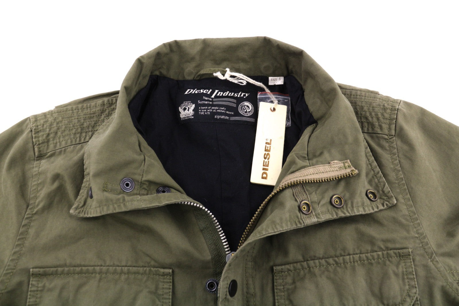 DIESEL Jamede Men Jacket S Khaki High Neck Zip Lined Drawstring Waist Logo