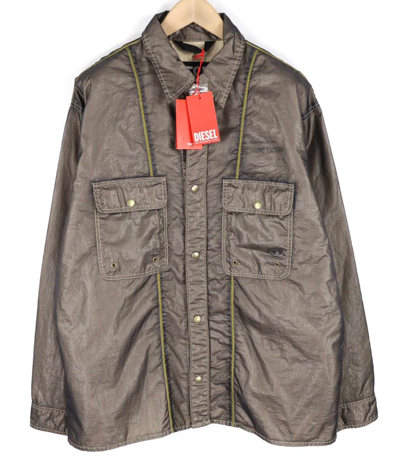 DIESEL S-U24 Men Jacket XL Shiny Snap Button Lined Lightweight Polo Neck RRP275