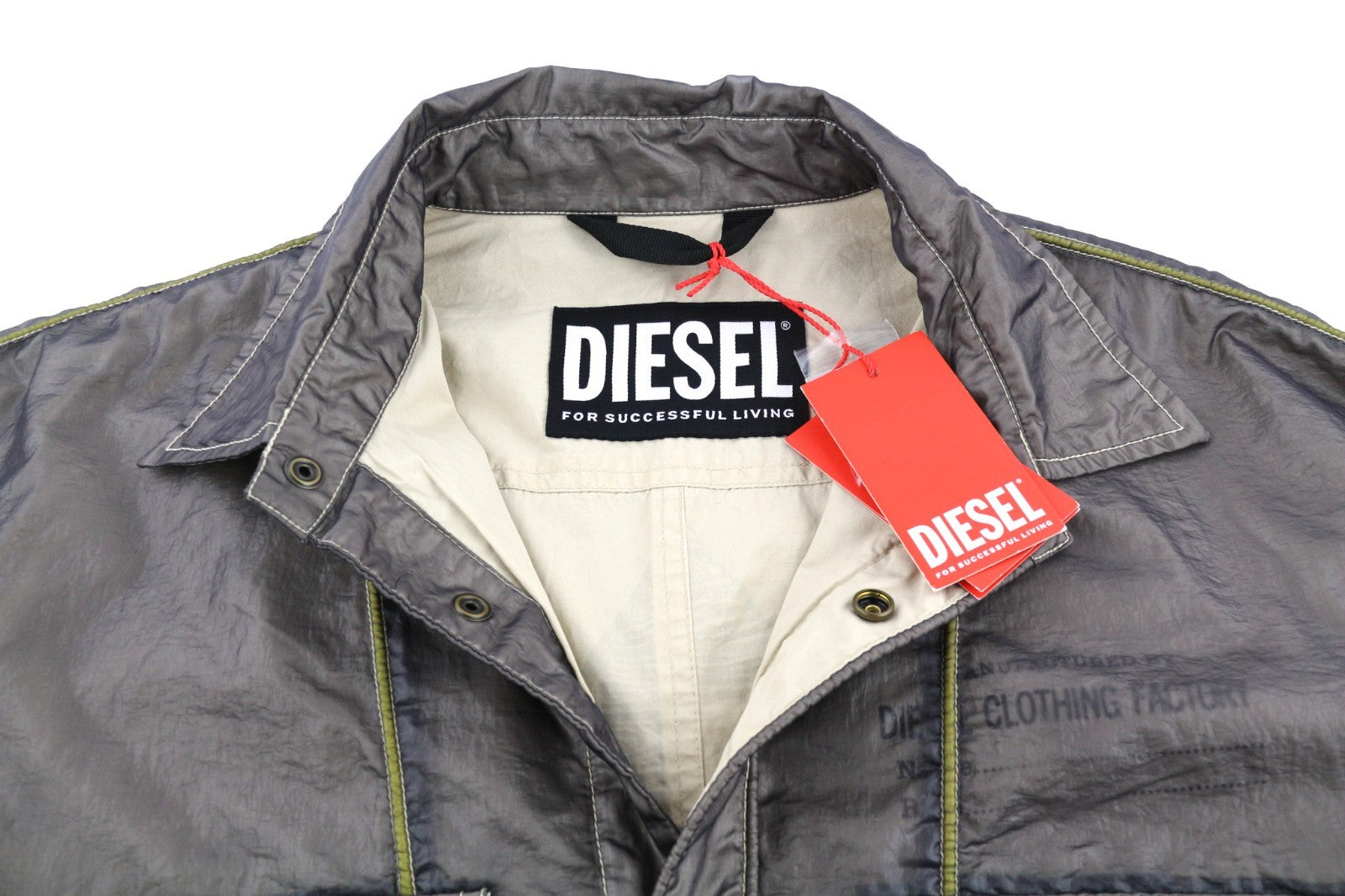 DIESEL S-U24 Men Jacket XL Shiny Snap Button Lined Lightweight Polo Neck RRP275