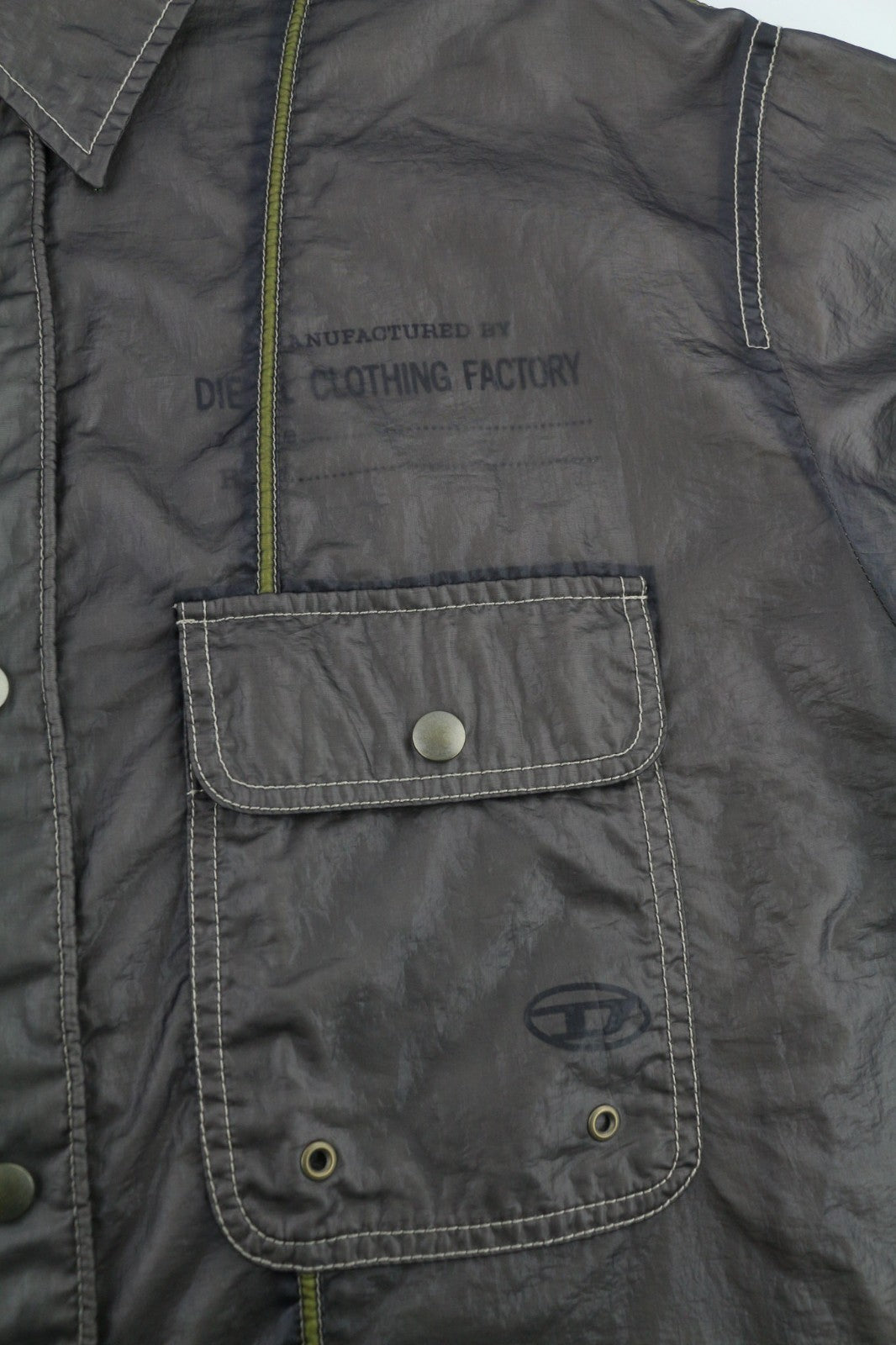 DIESEL S-U24 Men Jacket L Shiny Snap Button Lined Polo Collar Lightweight RRP275