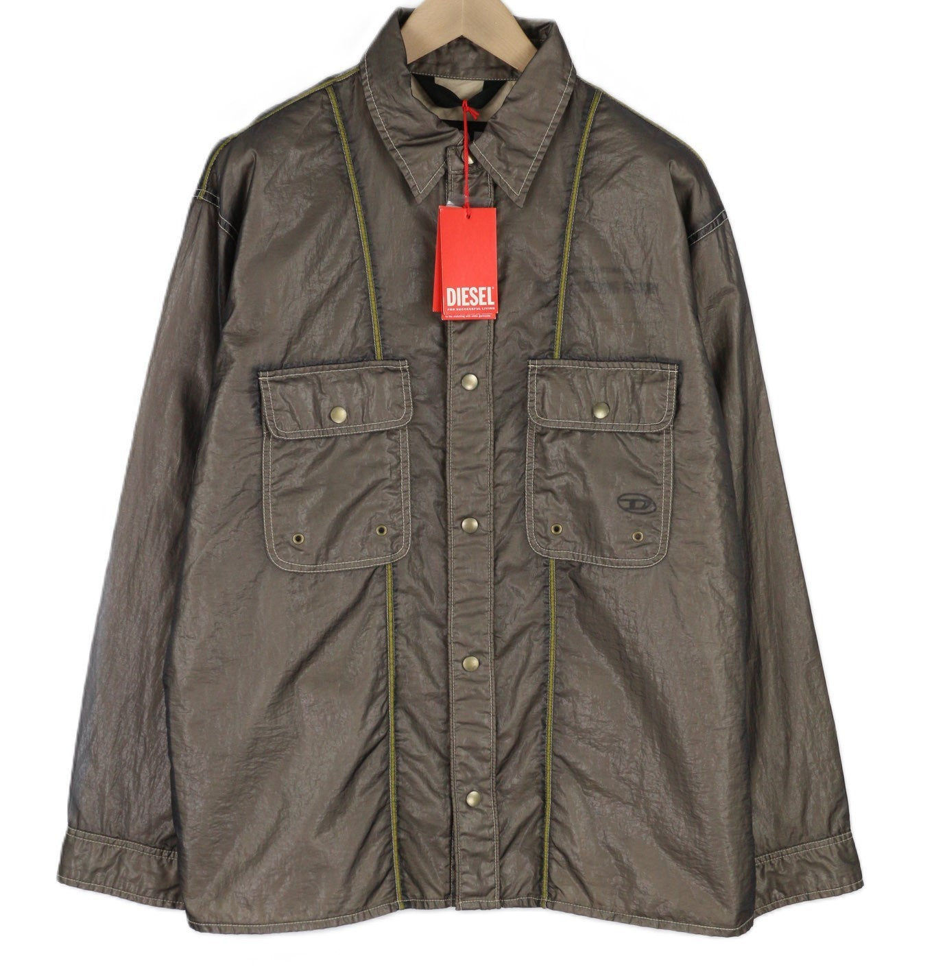 DIESEL S-U24 Men Jacket L Shiny Snap Button Lined Polo Collar Lightweight RRP275