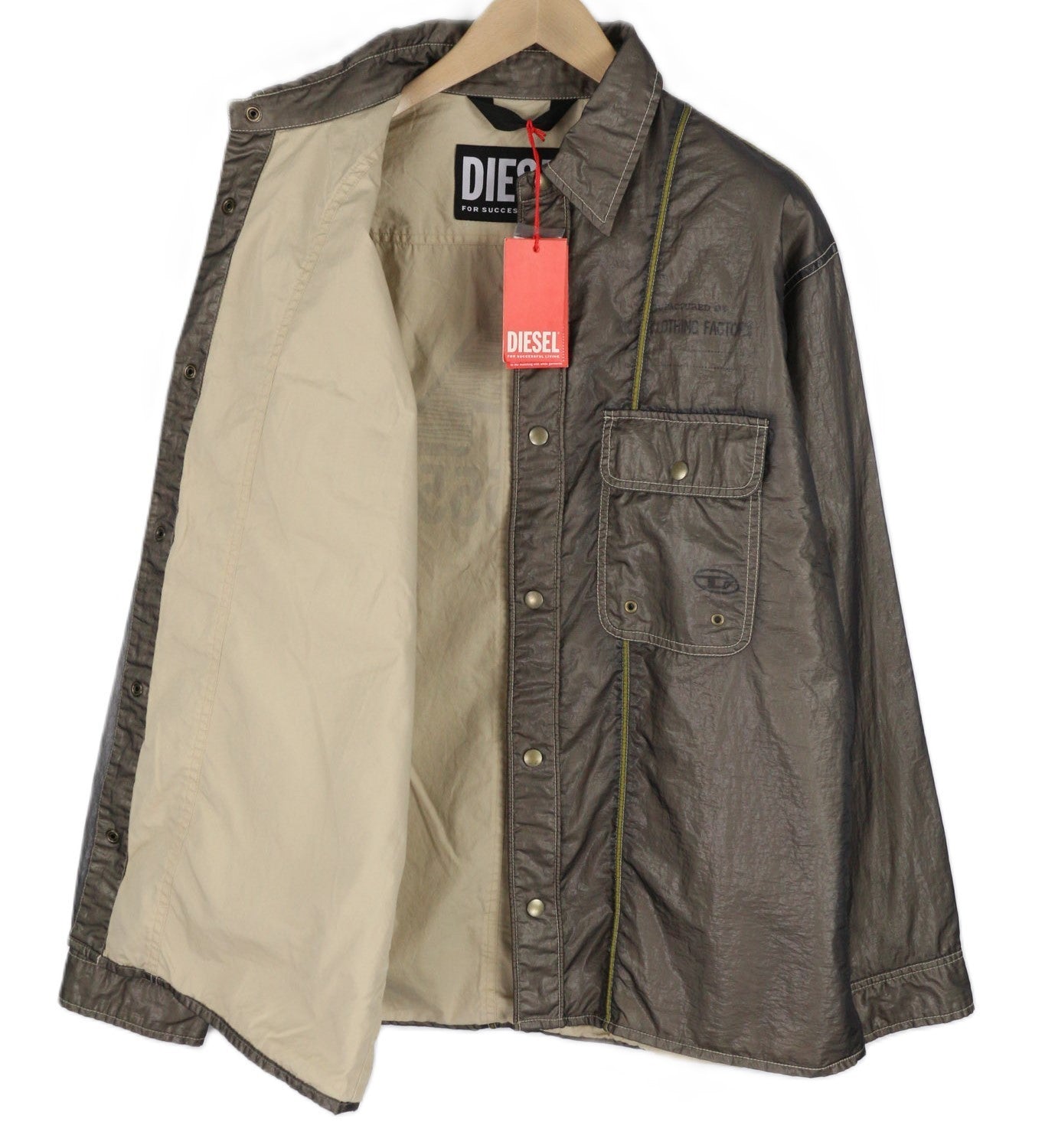 DIESEL S-U24 Men Jacket L Shiny Snap Button Lined Polo Collar Lightweight RRP275