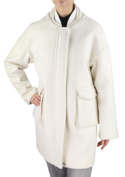 DIESEL W-Lethea Women Coat S Light Wool Blend Zip Mid-Length Coat Patch RRP590