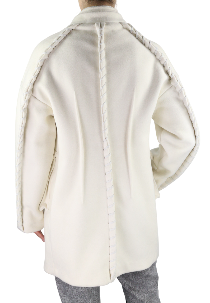 DIESEL W-Lethea Women Coat S Light Wool Blend Zip Mid-Length Coat Patch RRP590