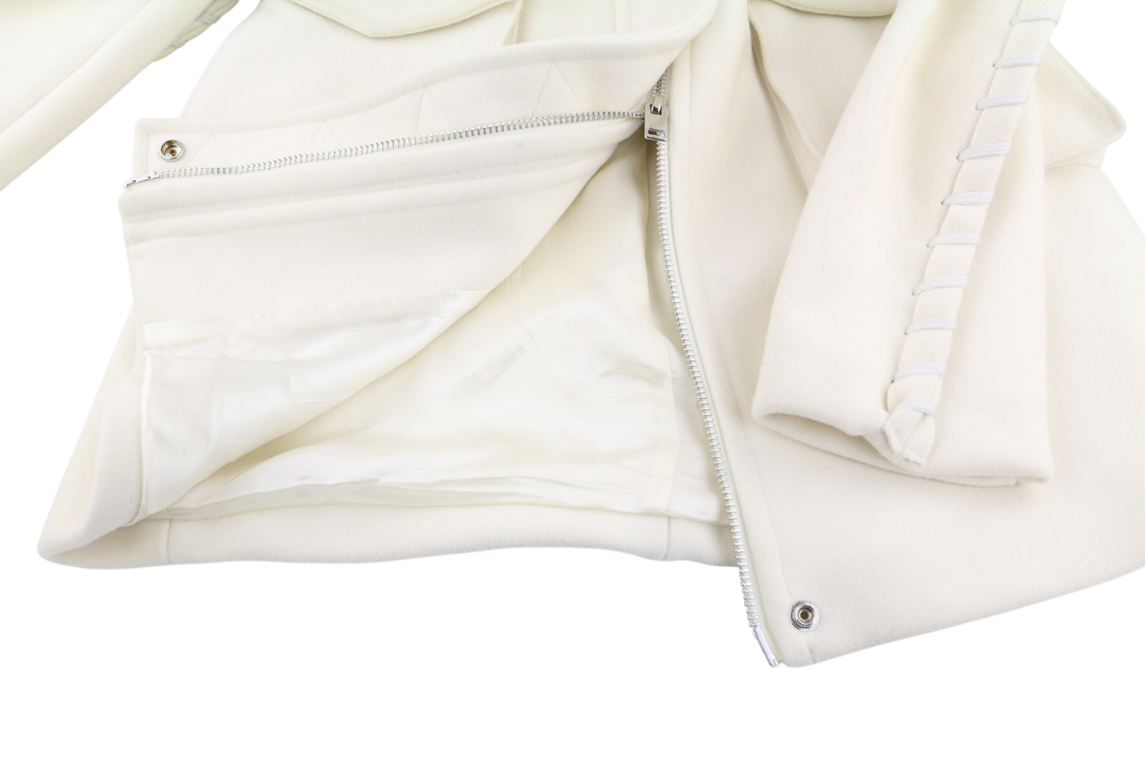 DIESEL W-Lethea Women Coat S Light Wool Blend Zip Mid-Length Coat Patch RRP590