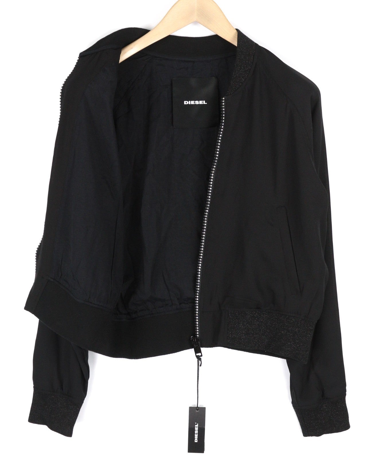 DIESEL G-Absol-L Women Jacket L Black Lightweight Bomber Zip Lined RRP250