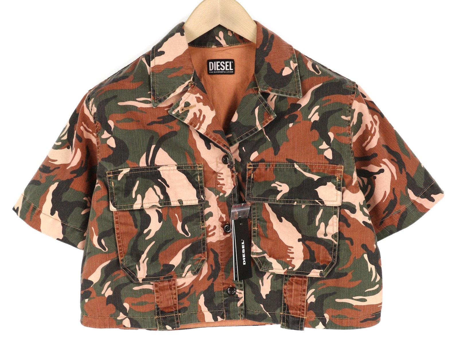 DIESEL C-Adara-Cmf Women Jacket S Cropped Short Sleeve Camo Buttoned RRP175