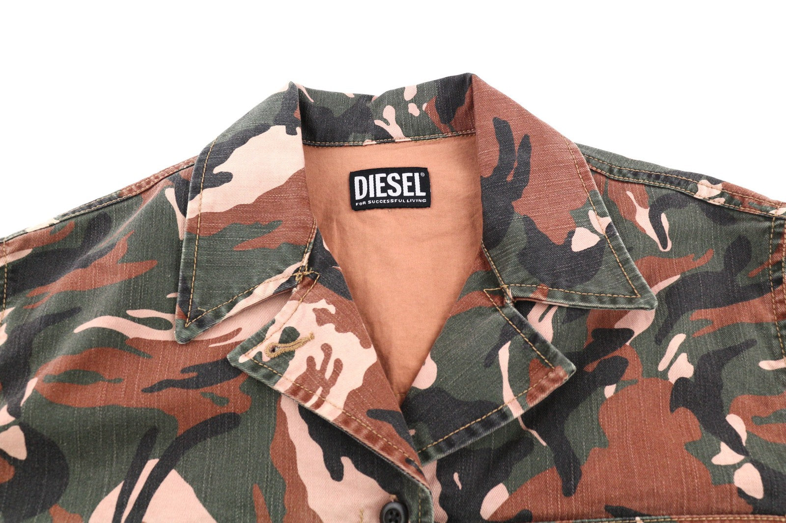 DIESEL C-Adara-Cmf Women Jacket S Cropped Short Sleeve Camo Buttoned RRP175