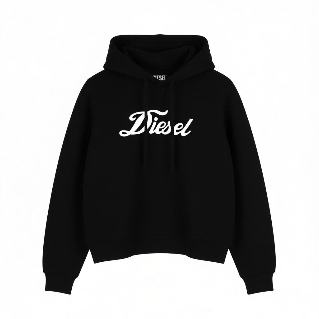 DIESEL F-Reggy-Hood Women Hoodie S Black Pullover Logo Straps Long Sleeve RRP175