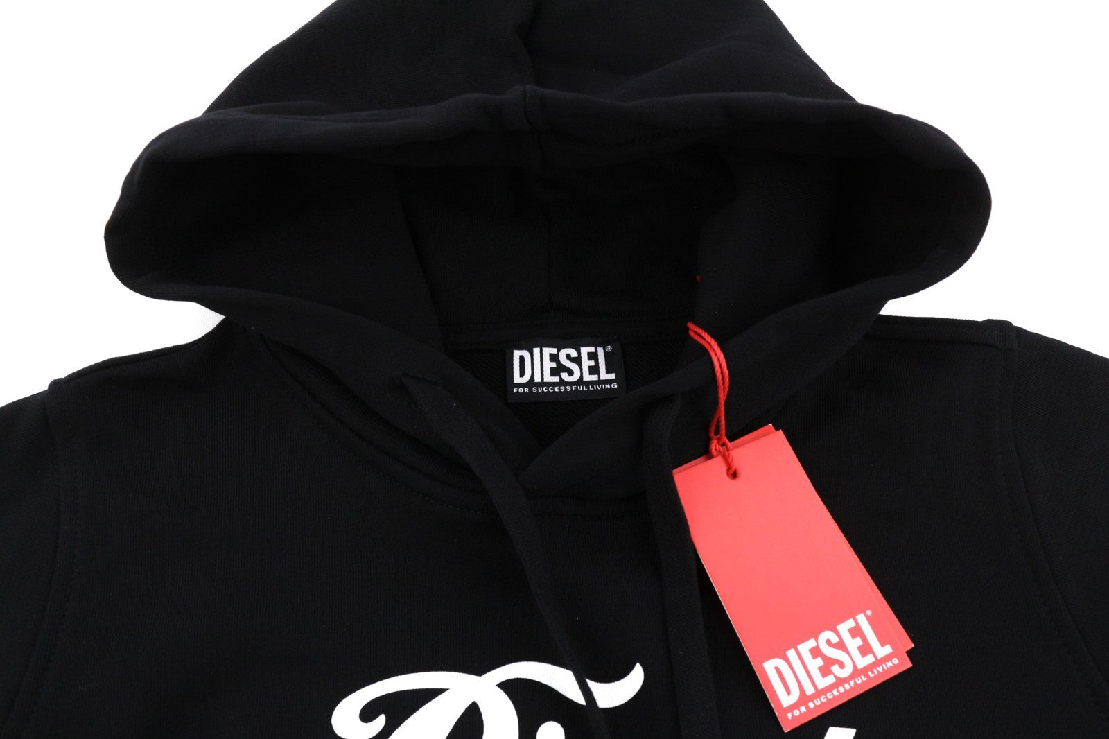 DIESEL F-Reggy-Hood Women Hoodie S Black Pullover Logo Straps Long Sleeve RRP175