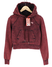 DIESEL D-Angy-Hood Women Hoodie S Burgundy Cropped Pullover Kangaroo RRP300