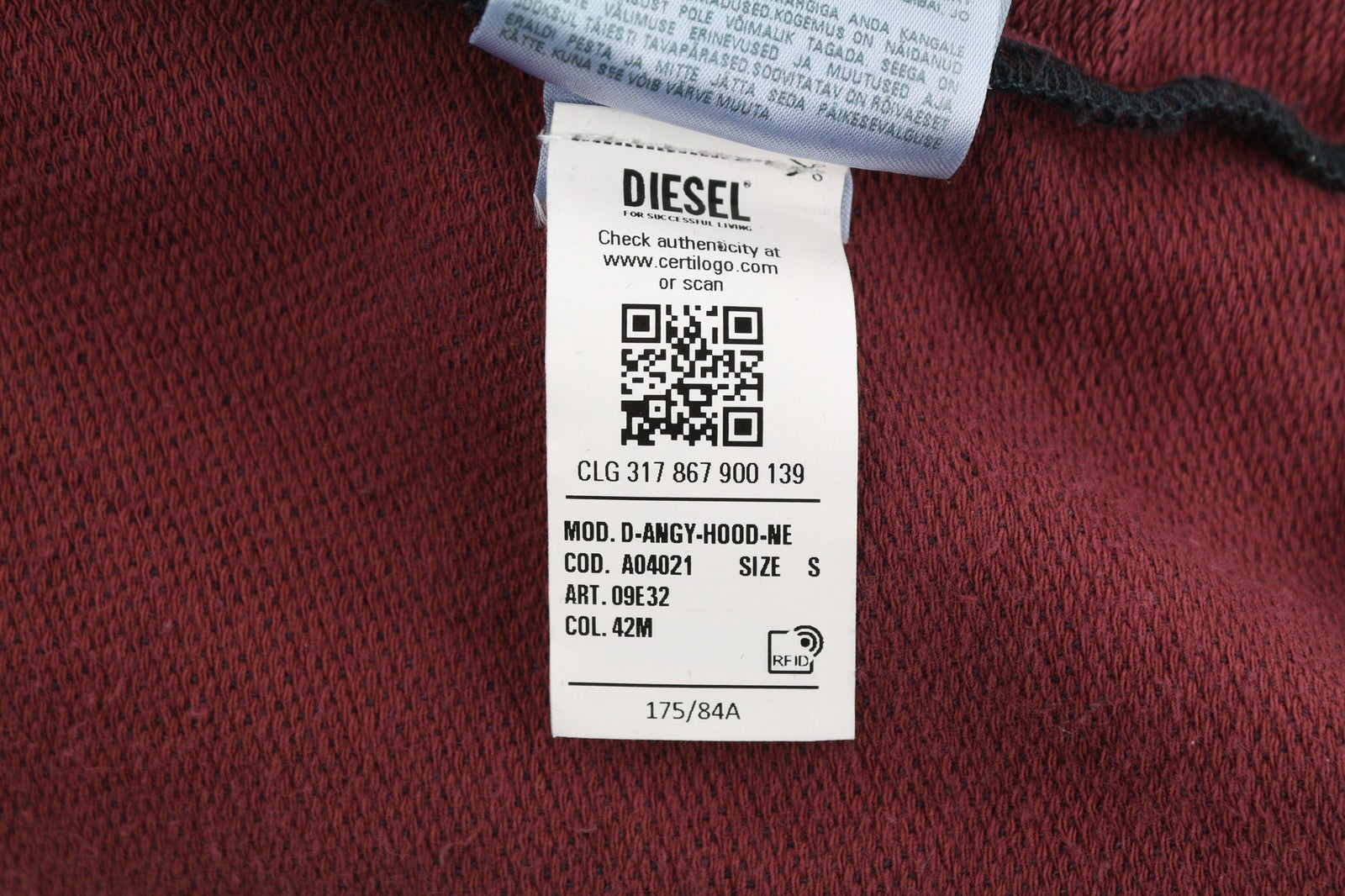 DIESEL D-Angy-Hood Women Hoodie S Burgundy Cropped Pullover Kangaroo RRP300