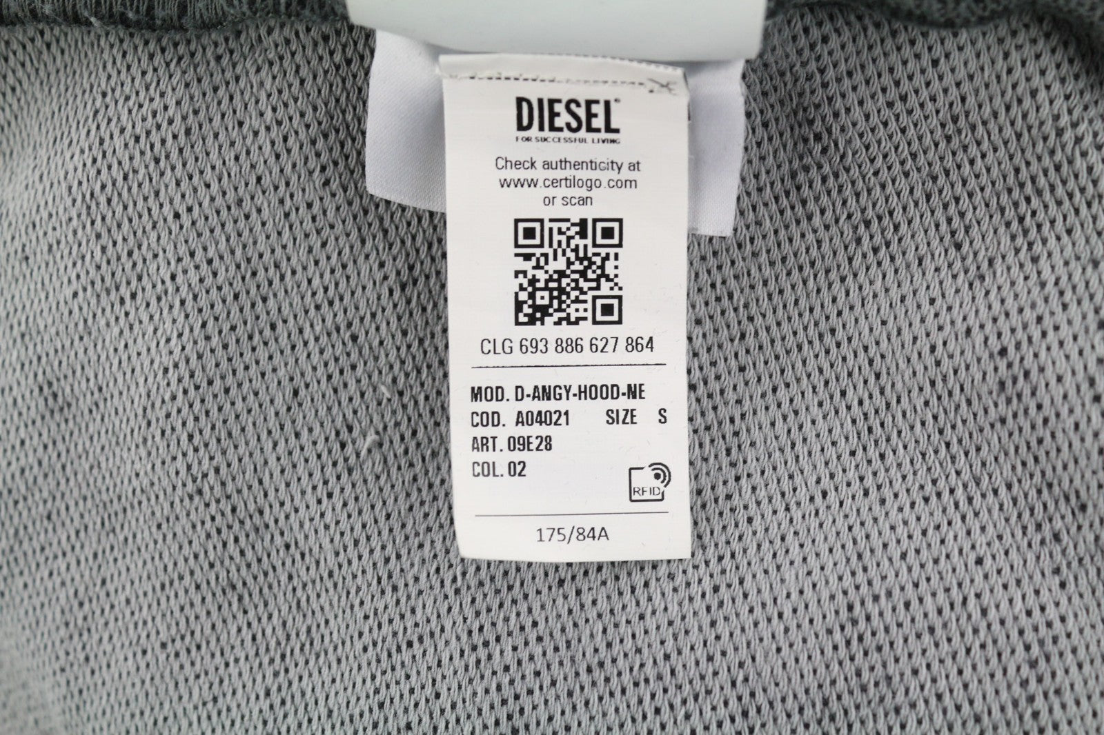 DIESEL D-Angy-Hood Women Hoodie S Grey Washed Cropped Pullover Kangaroo RRP300