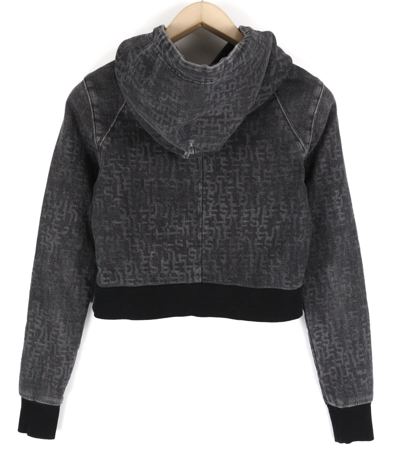 DIESEL D-Angy-Hood Women Hoodie S Grey Washed Cropped Pullover Kangaroo RRP300