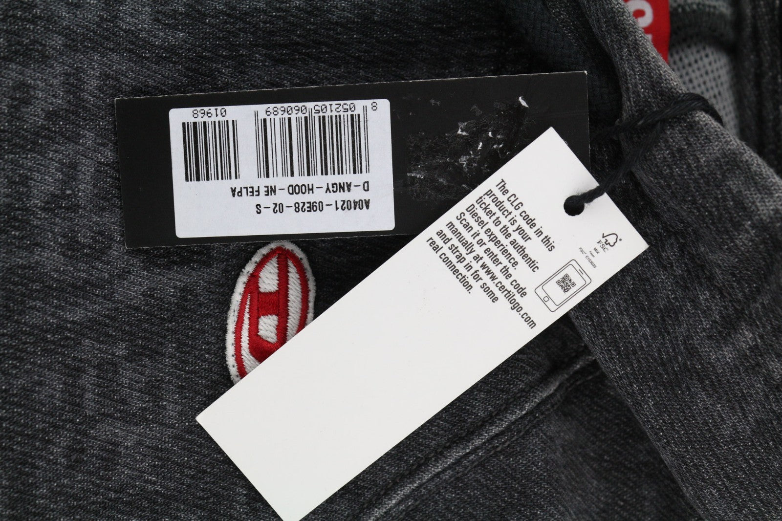 DIESEL D-Angy-Hood Women Hoodie S Grey Washed Cropped Pullover Kangaroo RRP300