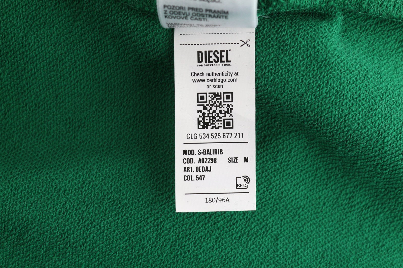 DIESEL S-Balirib Men Hoodie M Green Pullover Kangaroo Straps Long Sleeve RRP175