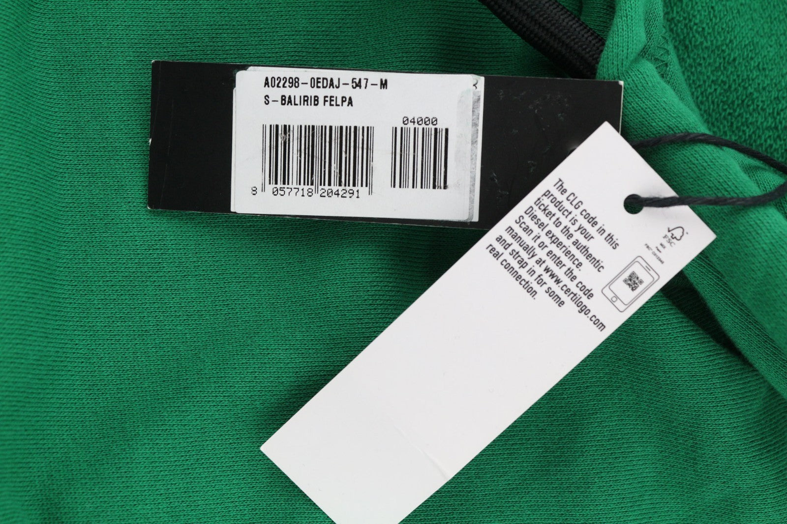 DIESEL S-Balirib Men Hoodie M Green Pullover Kangaroo Straps Long Sleeve RRP175