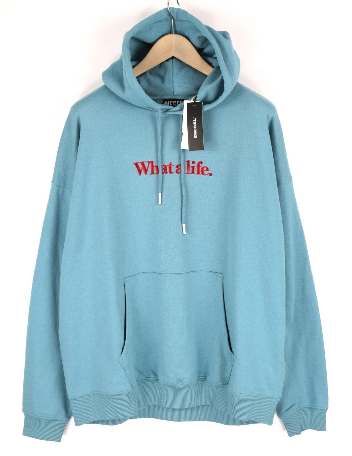 DIESEL S-Ummer-B2 Men Hoodie 3XL Blue Pullover Kangaroo Strap Long Sleeve RRP150