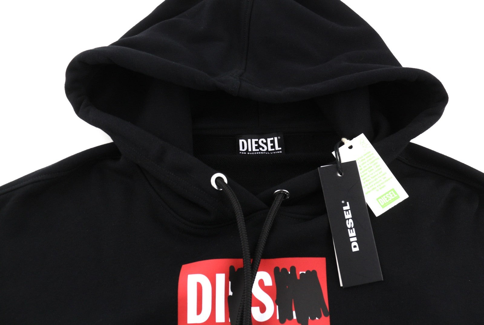 DIESEL F-Kral-B1 Women Hoodie S Black Cropped Pullover Logo Straps Hood