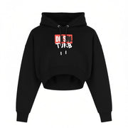 DIESEL F-Kral-B1 Women Hoodie S Black Cropped Pullover Logo Strap Hood