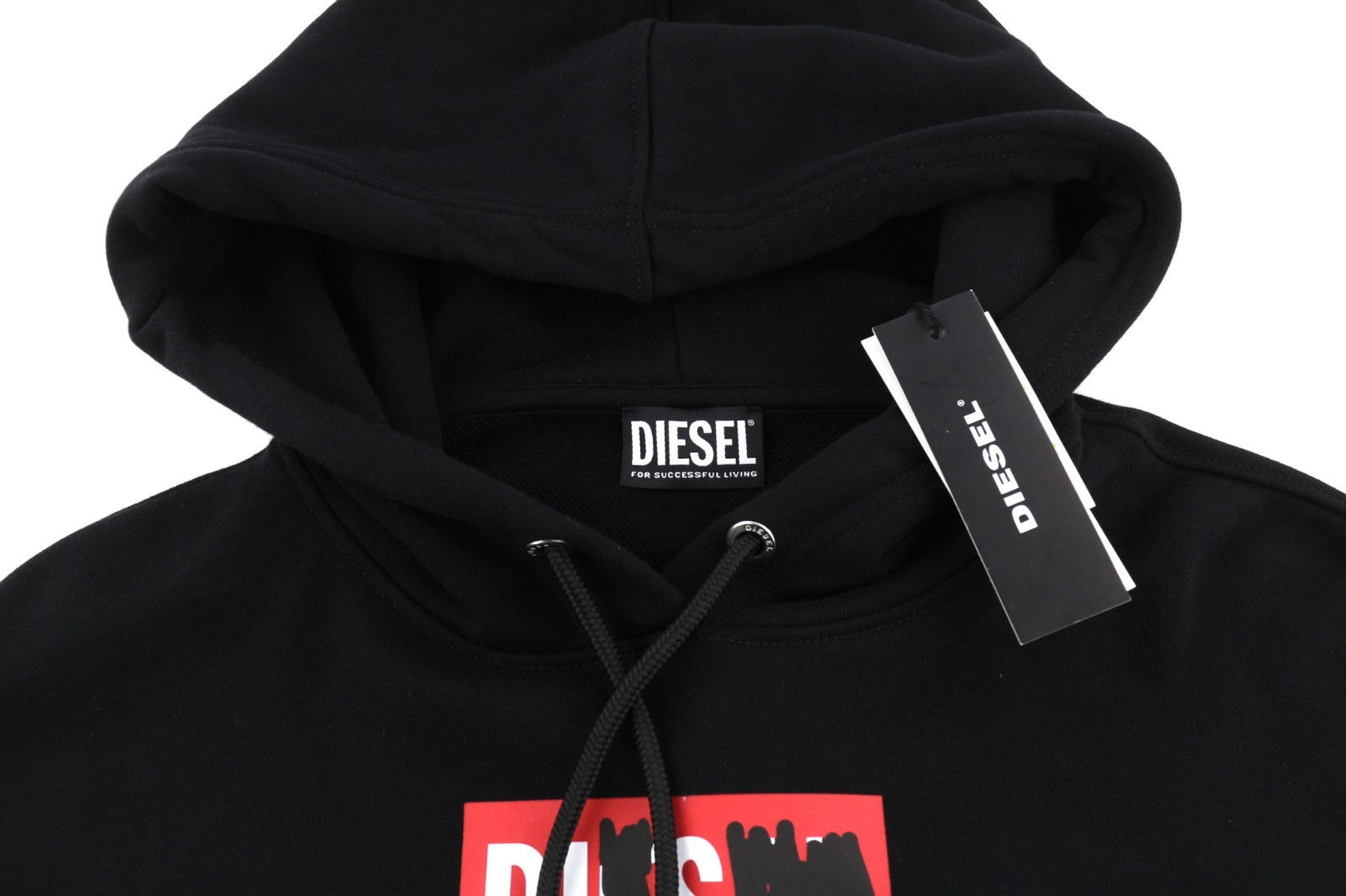 DIESEL F-Kral-B1 Women Hoodie S Black Cropped Pullover Logo Strap Hood