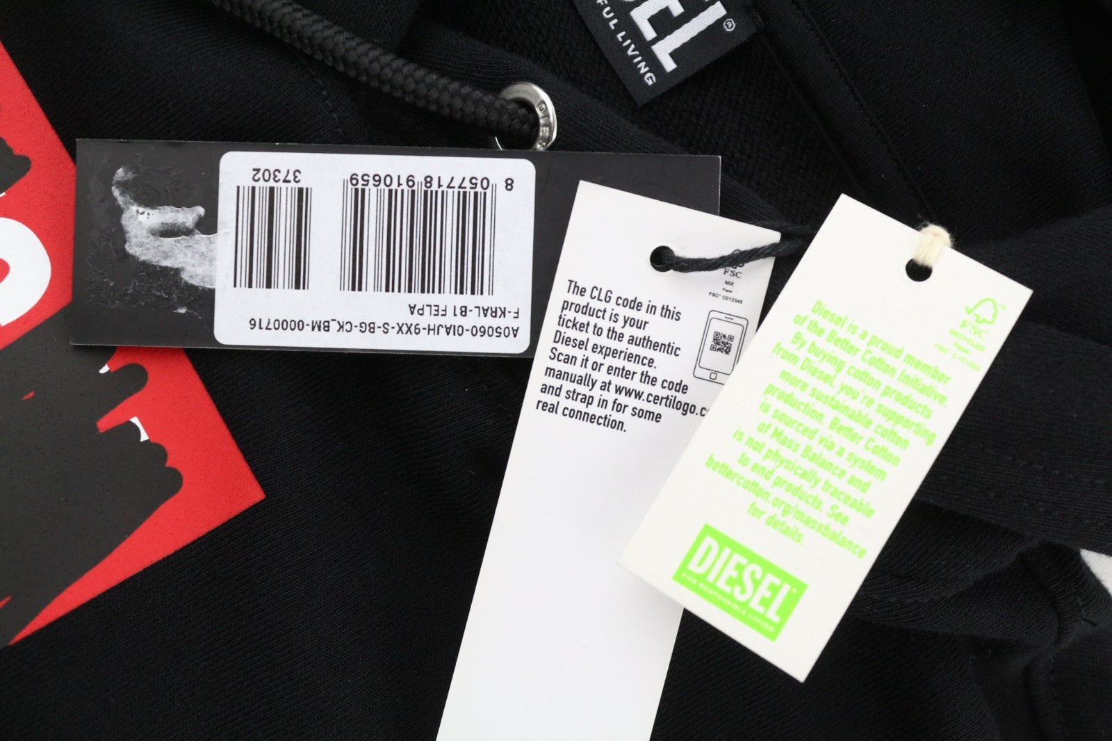 DIESEL F-Kral-B1 Women Hoodie S Black Cropped Pullover Logo Strap Hood