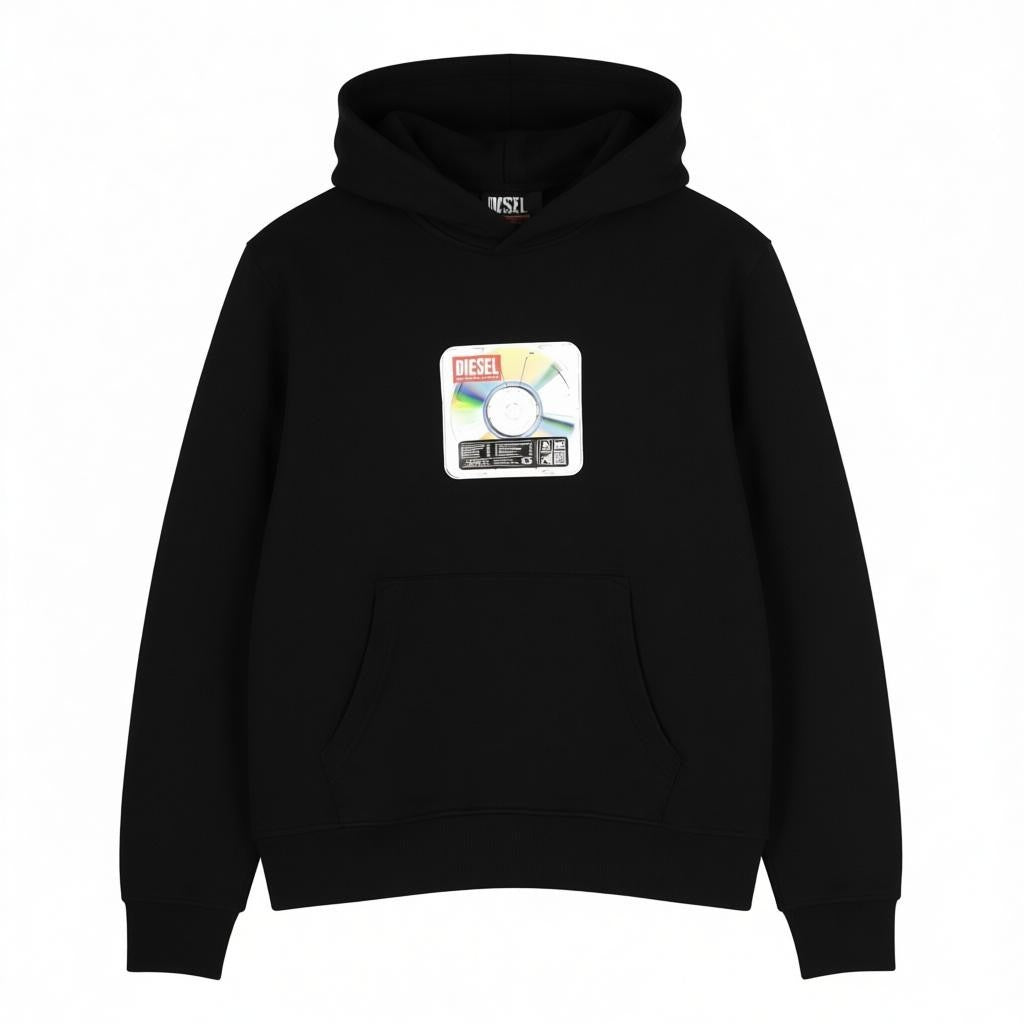 DIESEL S-Ginn-Hood-E6 Men Hoodie S Black Pullover Logo Straps Long Sleeve RRP175