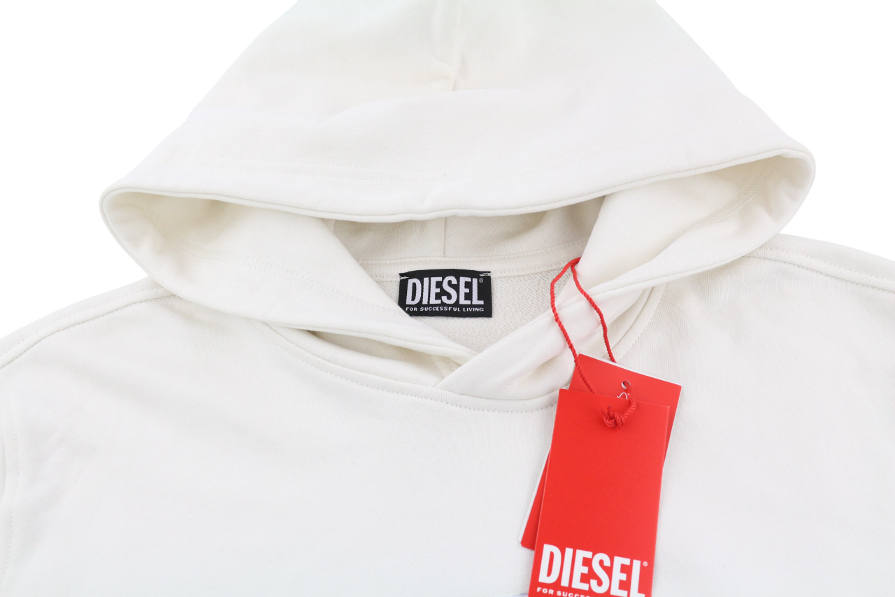 DIESEL S-Ginn-Hood-E6 Men Hoodie L Beige Pullover Logo Straps Long Sleeve RRP175