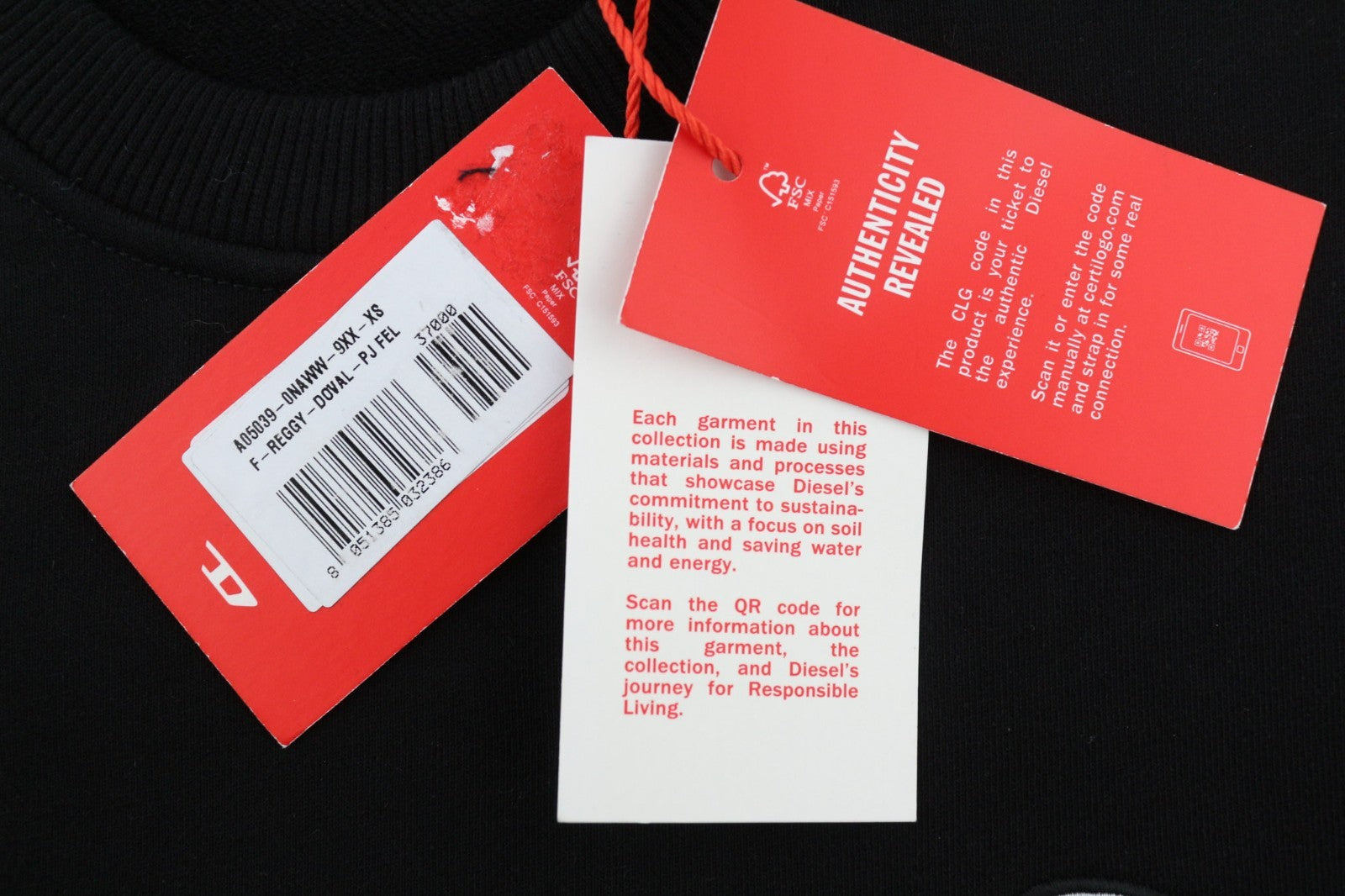 DIESEL F-Reggy-Doval Women Sweatshirt XS Black Pullover Crew Long Sleeve RRP175