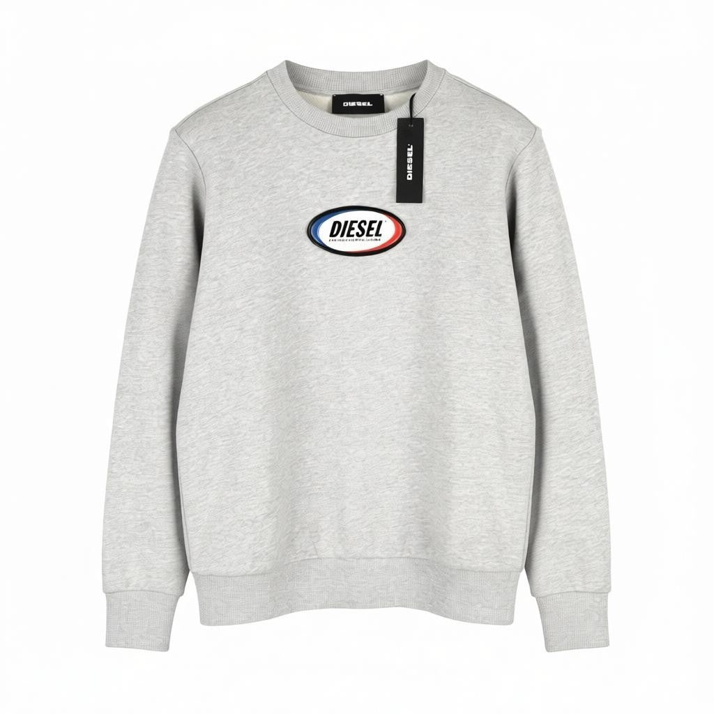 DIESEL S-Girk Men Sweatshirt S Grey Melange Pullover Crew Neck Logo Sleeve
